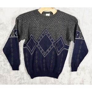 Vintage Woodman Men's Sz L Nordic Knit Sweater Wool Blend Made In England Argyle